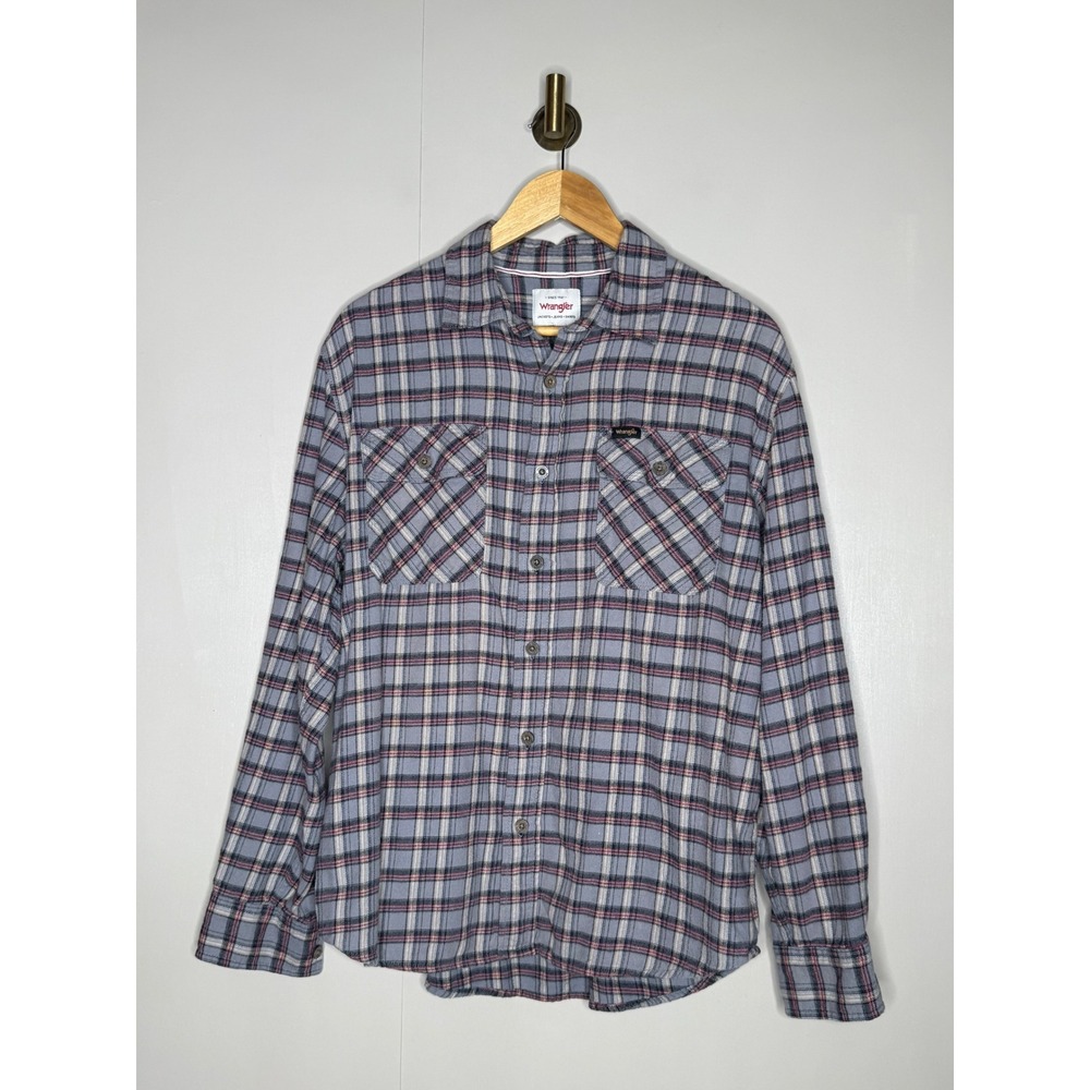 Wrangler Plaid‎ Flannel Shirt Western Workwear Grunge Button Up Mens Large
